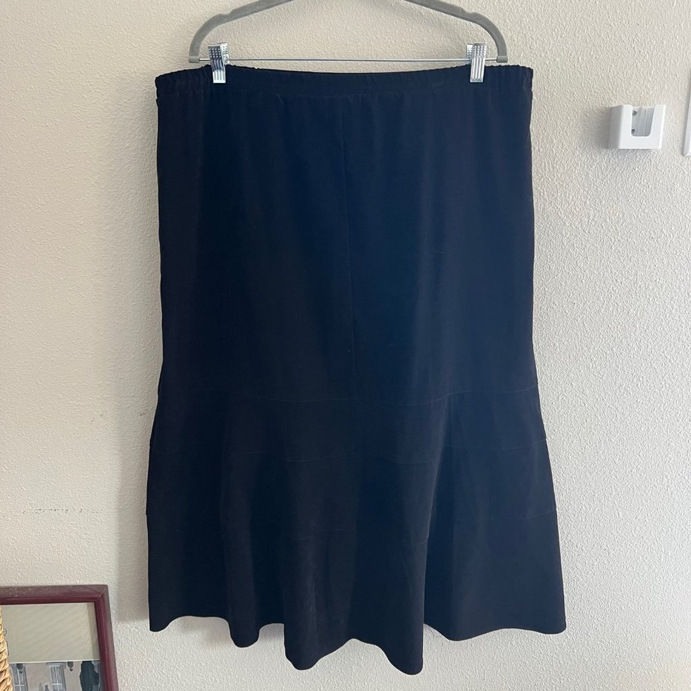 vintage y2k trumpet maxi skirt in black faux suede Tanjay sz 18 plus goth whimsy